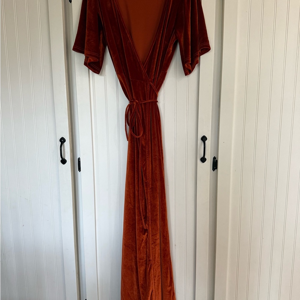 Baltic Born Wrap Elegant Rust Velvet Maxi Dress